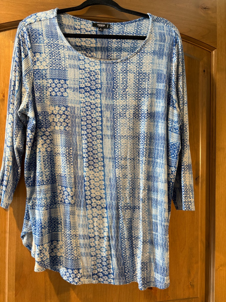 Premise Blue And White Patterned Scoop Neck Tunic